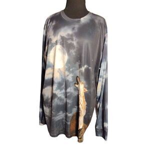 GET A LIFE Men’s Wolf Moon Howl T-Shirt Sz 2XL Long Sleeve Graphic Front/Back